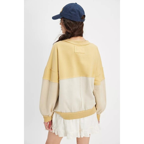 Free people We The Free First Base V-Neck Sweatshirt Top Ribbed Cotton S 283686 - Picture 3 of 9